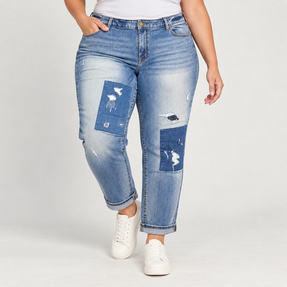Lane Bryant Boyfriend Distressed Patchwork Jeans Women Plus Size 28 Blue Relaxed